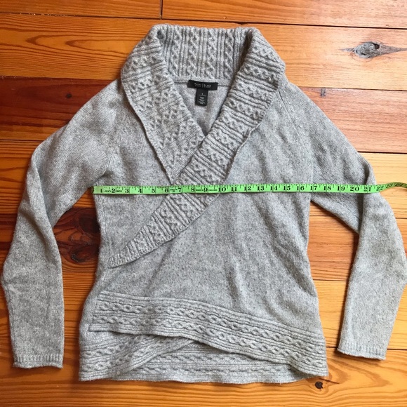 White House Black Market Grey Sparkle Faux Wrap Sweater, EUC, S - Picture 13 of 13